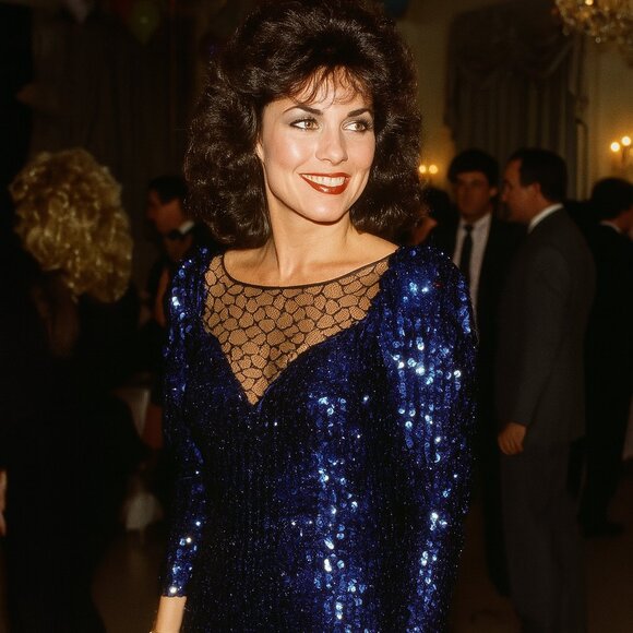 New Leaf By SAMIR Vintage Blue & Black Sequin & Lace Dress - Size Small - Picture 1 of 16